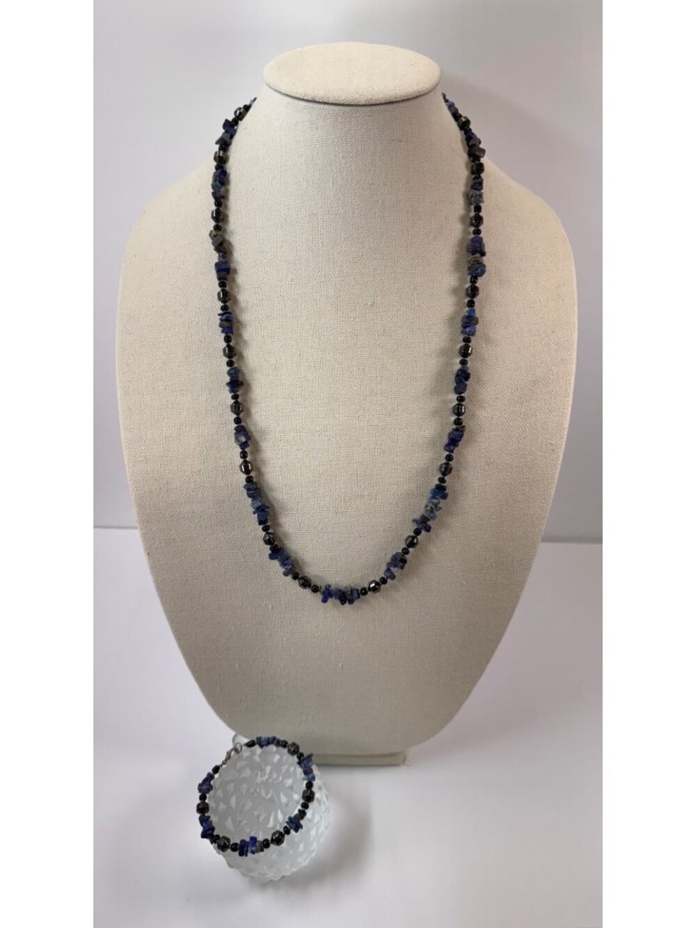 Lapis Lazuli Sodalite Chip Hematite Necklace Bracelet Set Earthy Boho